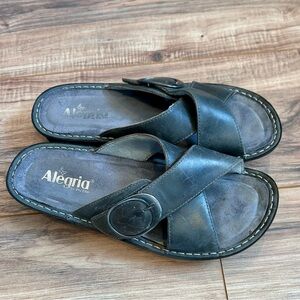 Alegria Vanya Sandals Women’s 40 Oiled Ash Leather Slides Butterfly Comfort
